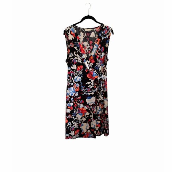Dana Buchman Dresses & Skirts - Dana Buchman Floral Printed Faux Wrap Dress size Large Black Pink White and Blue